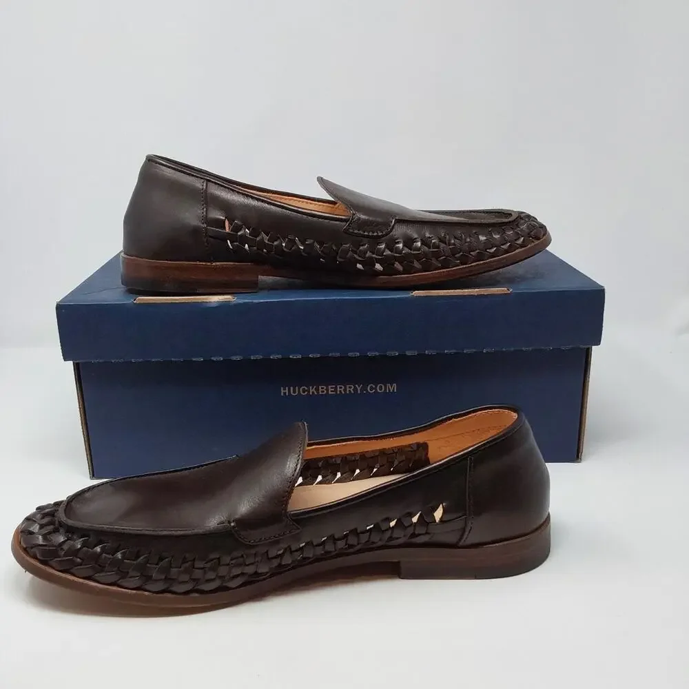 Astorflex Men's 9 Brown Woven Leather Loafers Handmade Italy Huarache Slip On
